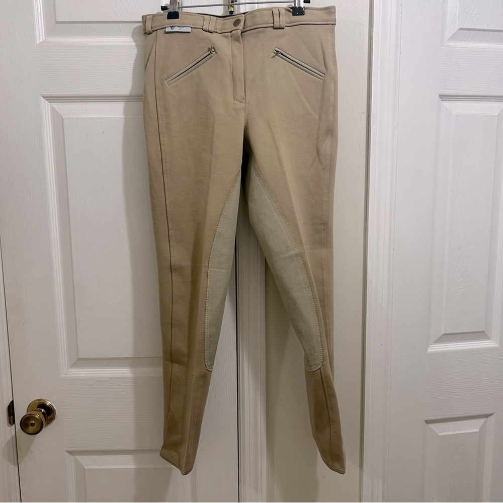 Douglas Tan Riding Breeches Pants wZipper Pockets & Velcro at Leg Bases Size 32R